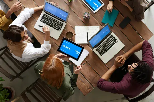 Sales team working on lead generation and closing deals Sales team working on lead generation and closing deals